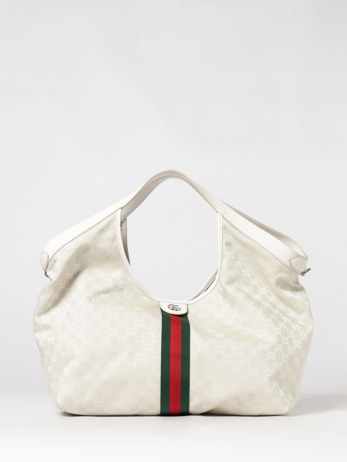 giglio double handle shoulder bag in striped gg jacquard