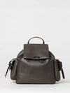 utility backpack in grained leather with snap closure