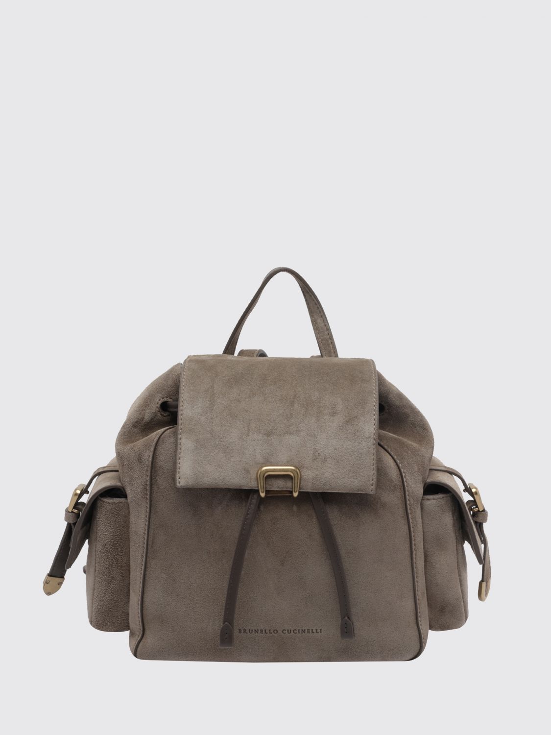 small suede backpack with drawstring closure and monili