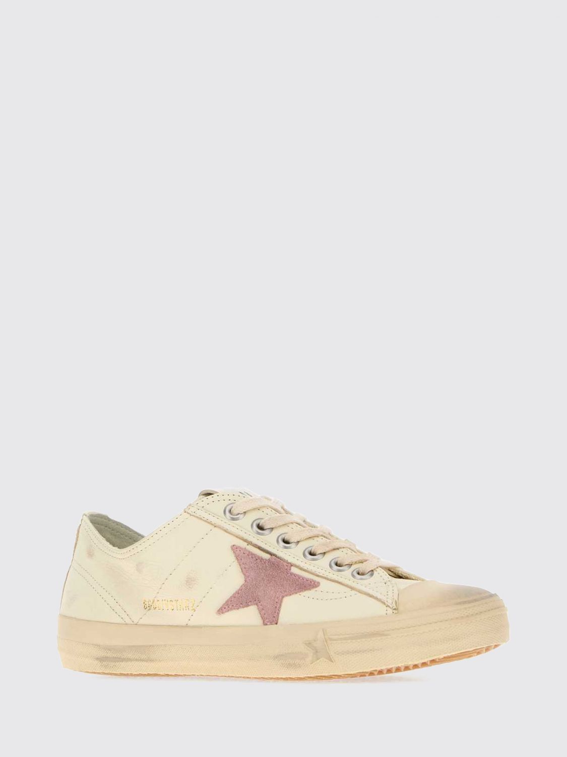 v-star leather sneakers with worn-out effect and contrast logo