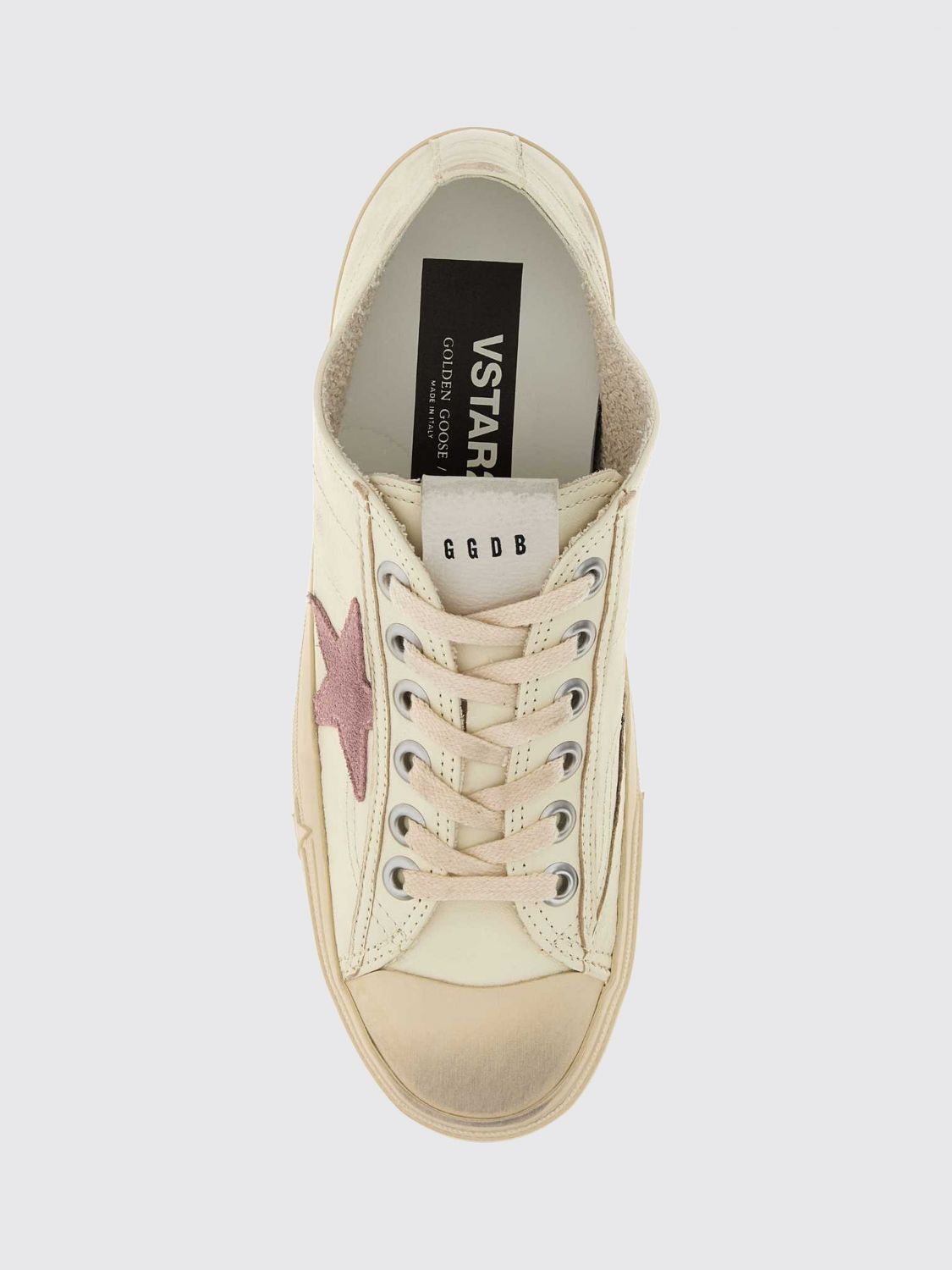 v-star leather sneakers with worn-out effect and contrast logo
