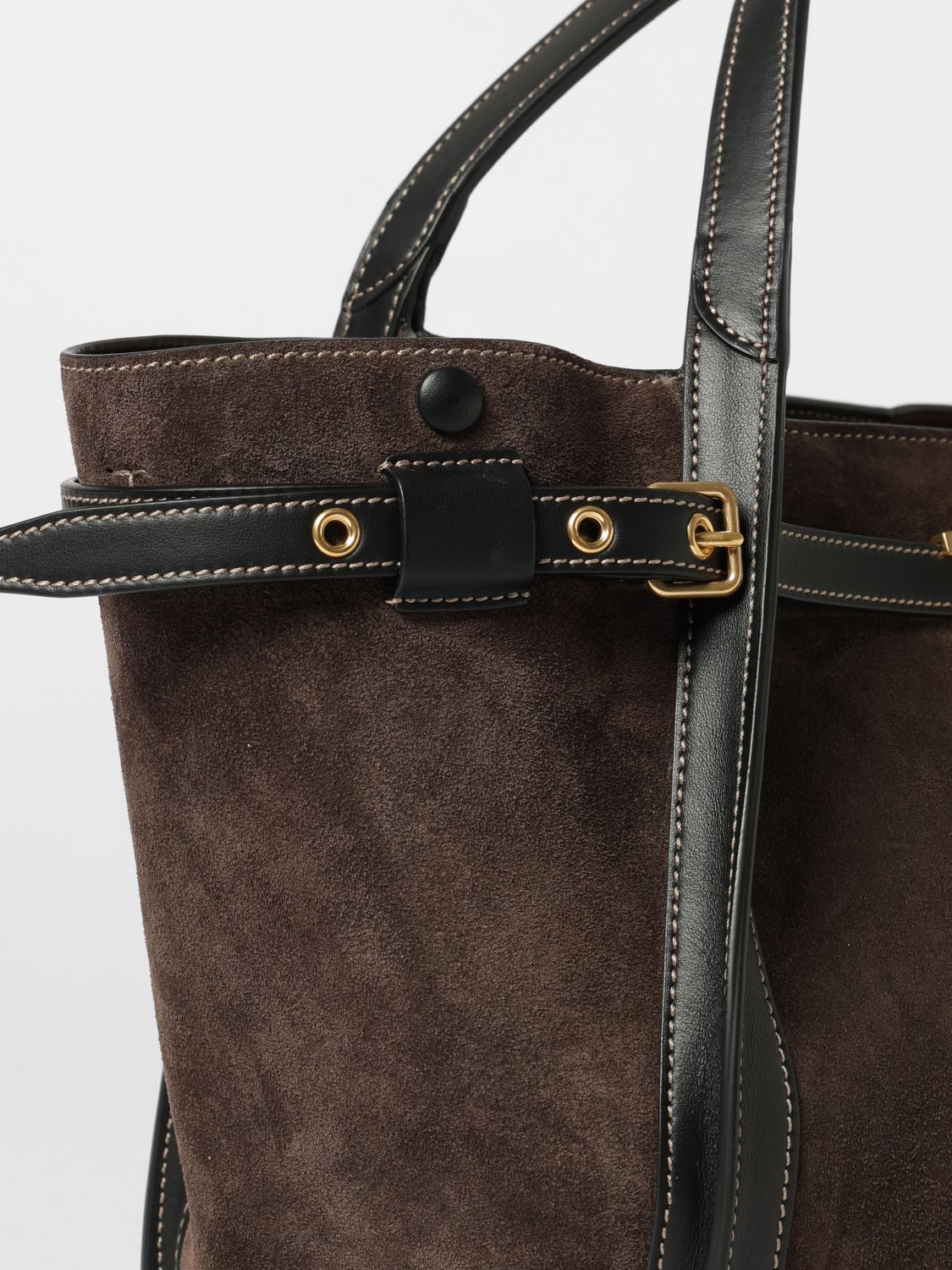t timeless handbag in suede leather with metal t timeless logo