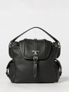 backpack in black hammered leather with drawstring and t timeless logo