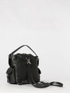 backpack in black hammered leather with drawstring and t timeless logo