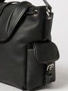 backpack in black hammered leather with drawstring and t timeless logo