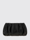 draped leather clutch with snap closure