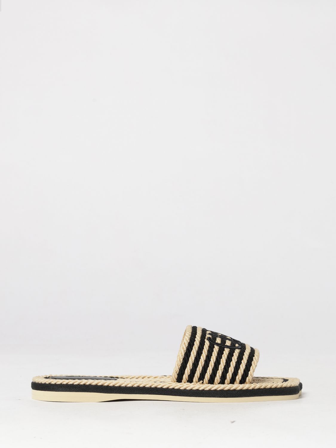chloé sand striped cotton slide sandals with low heel and logo
