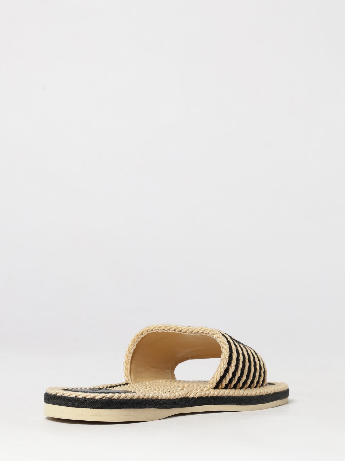 chloé sand striped cotton slide sandals with low heel and logo