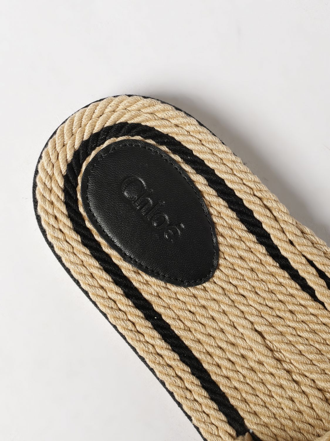 chloé sand striped cotton slide sandals with low heel and logo