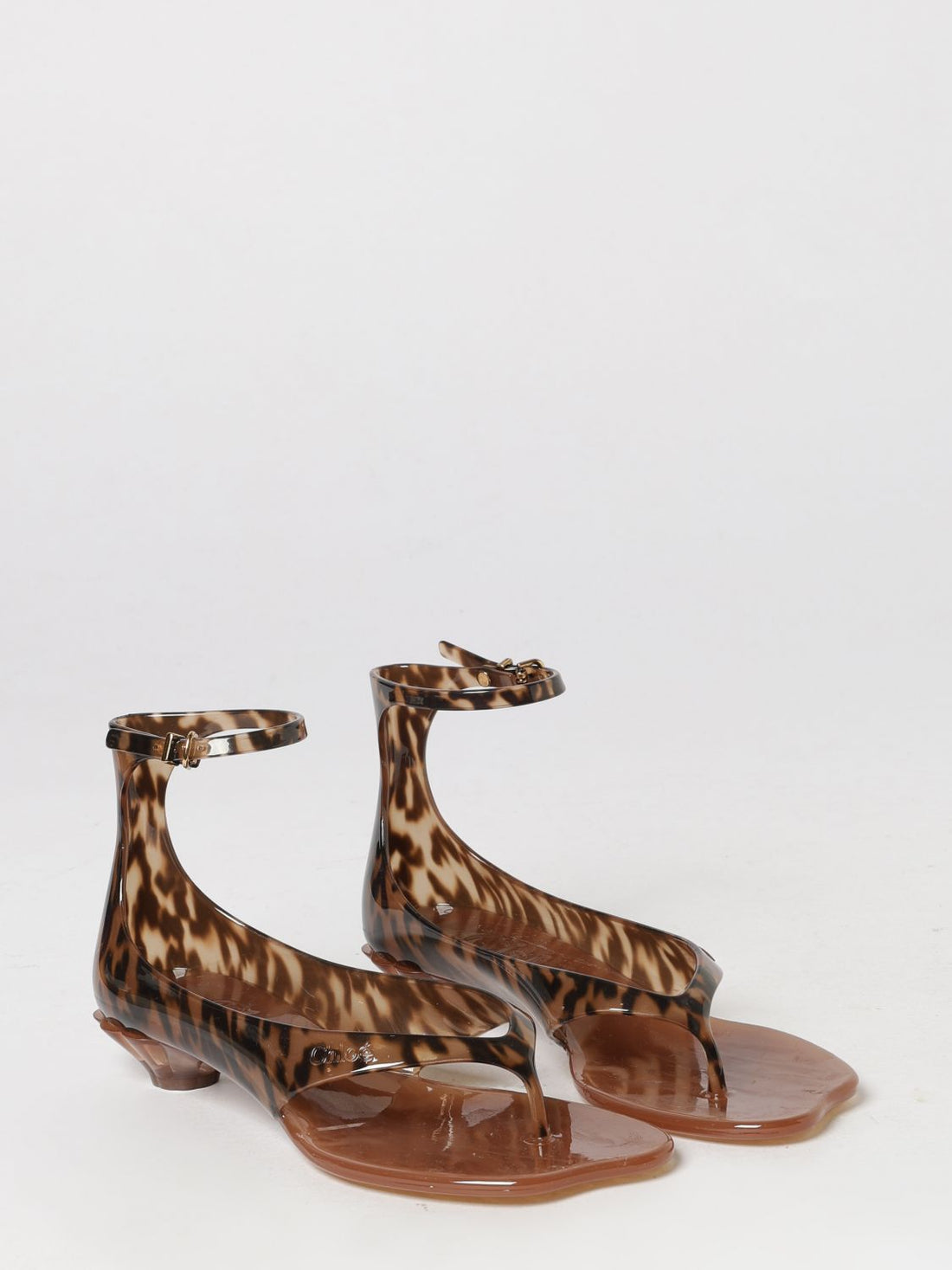 CHLOÉ 37 chloé jelly thong sandals in pvc with tortoiseshell pattern and strap