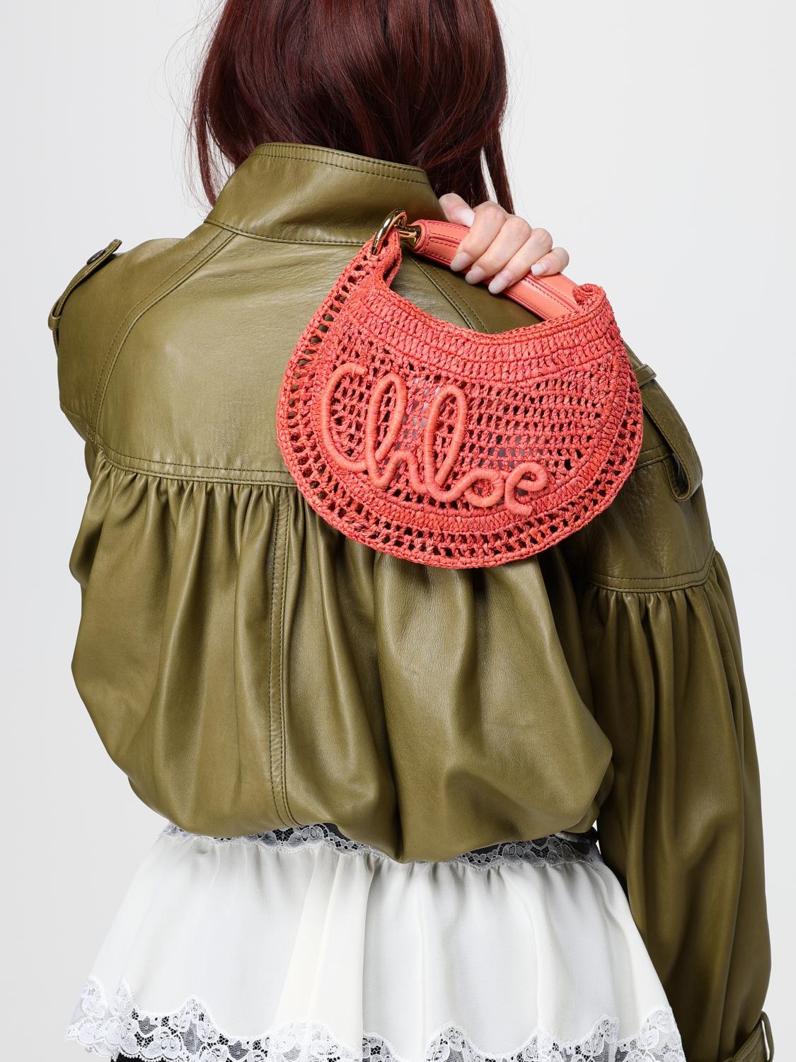 summer banana crochet raffia handbag chloé with embroidered logo