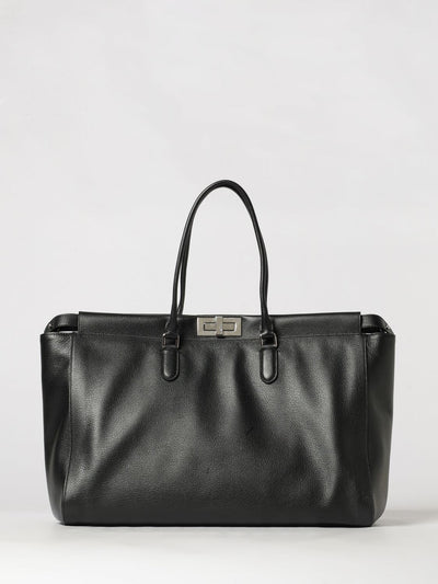 large peekaboo grained calfskin tote bag with twist-lock closure