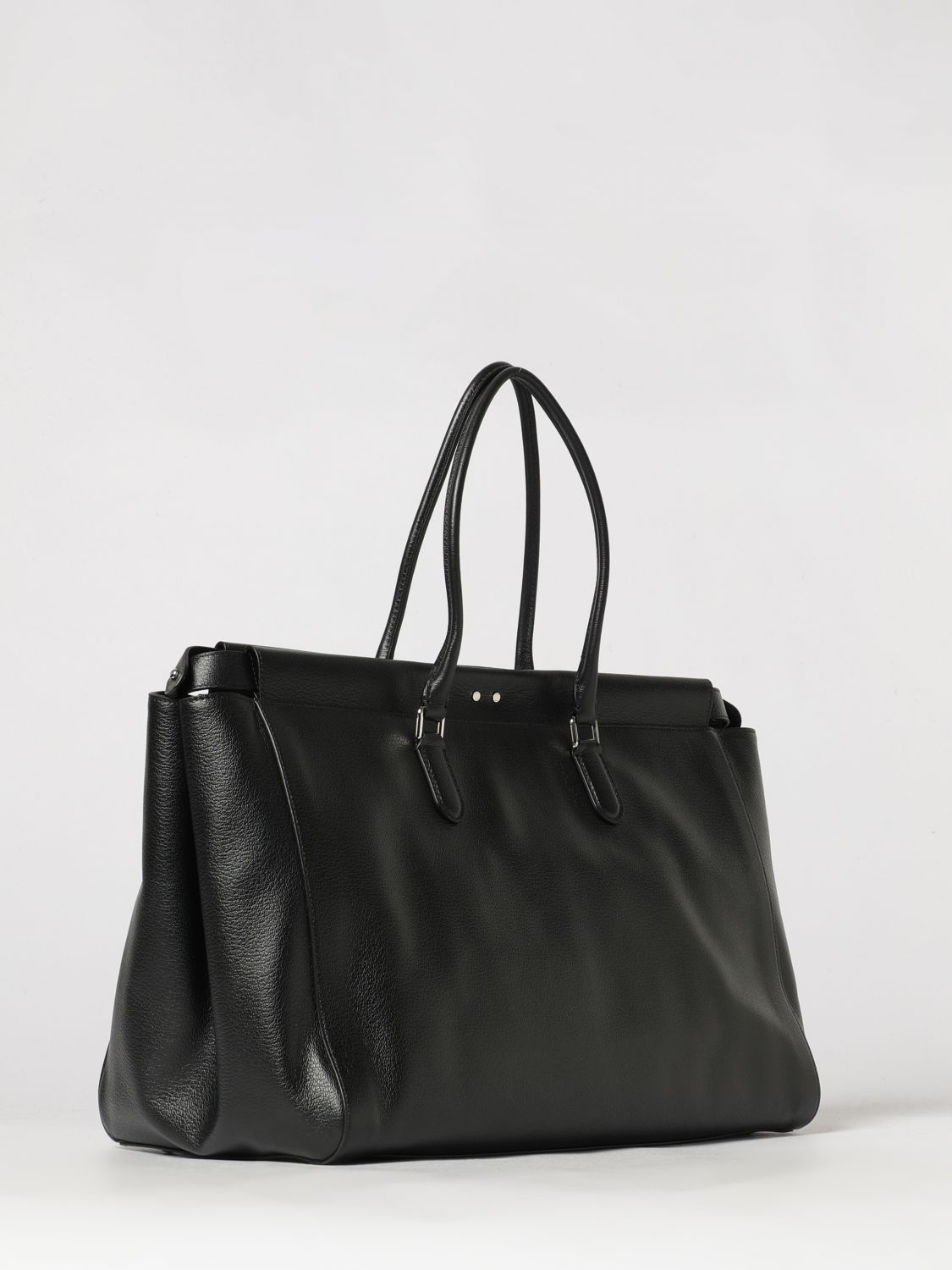 large peekaboo grained calfskin tote bag with twist-lock closure