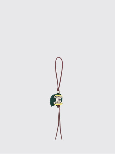 calfskin leather and metal keychain with knot appliqué and engraved logo