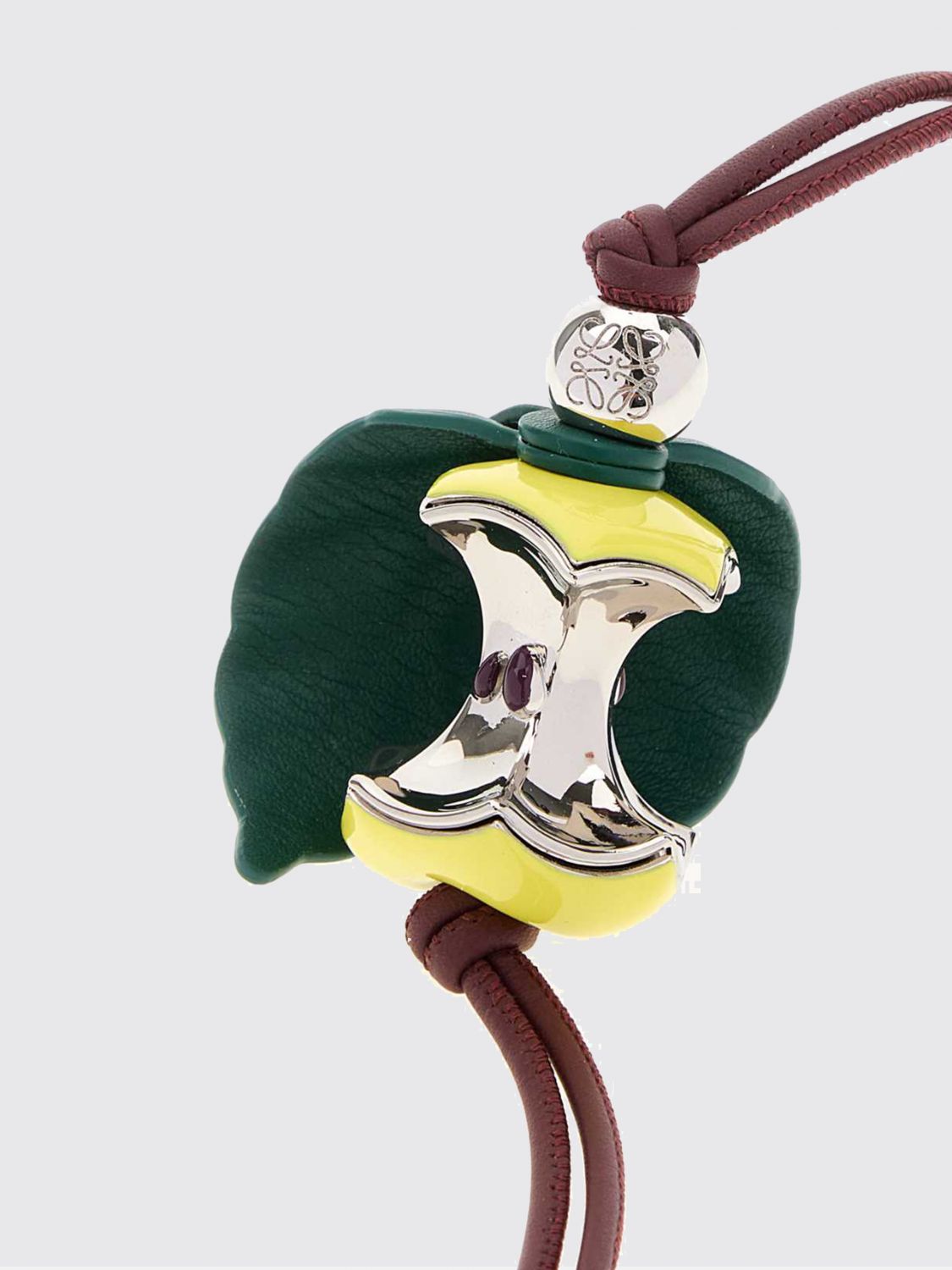 calfskin leather and metal keychain with knot appliqué and engraved logo