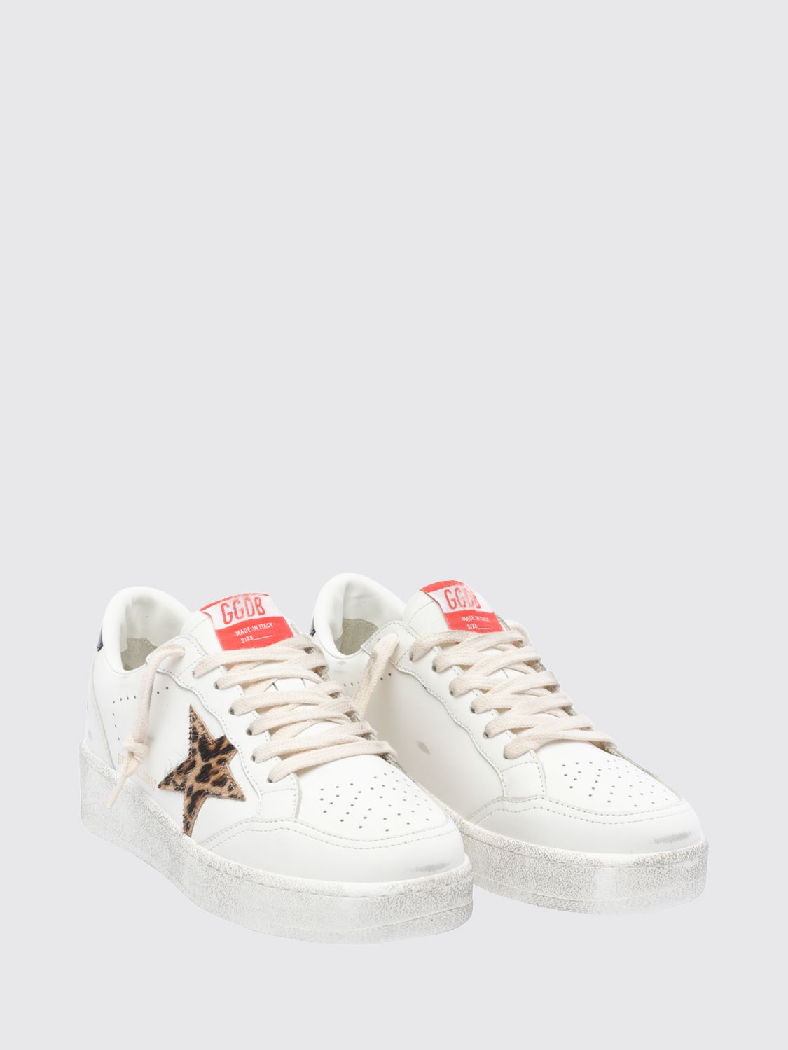 ball star 2 leather trainers with animal print inserts and worn effect