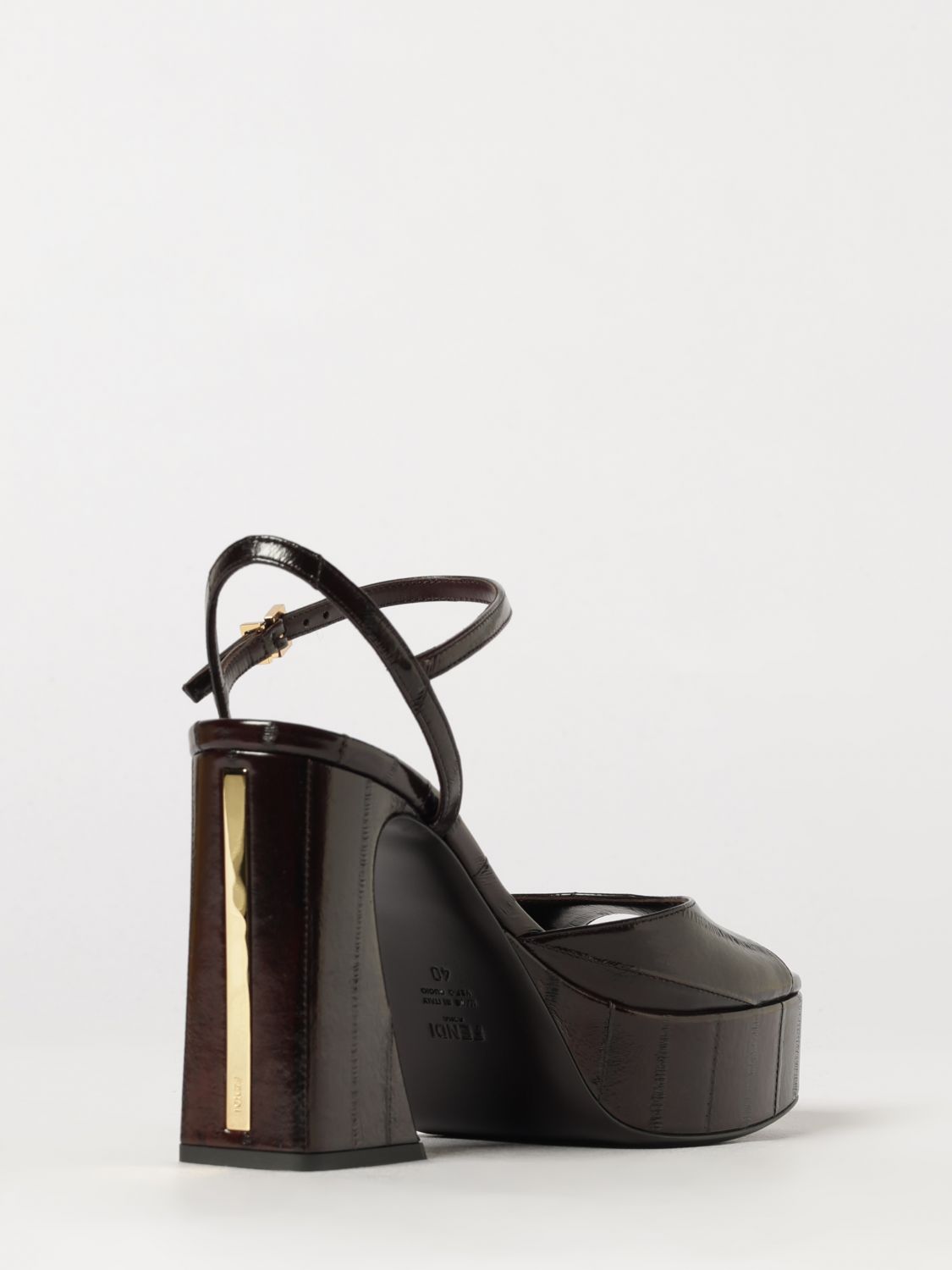 high-heeled eel leather platform sandals with an ankle strap