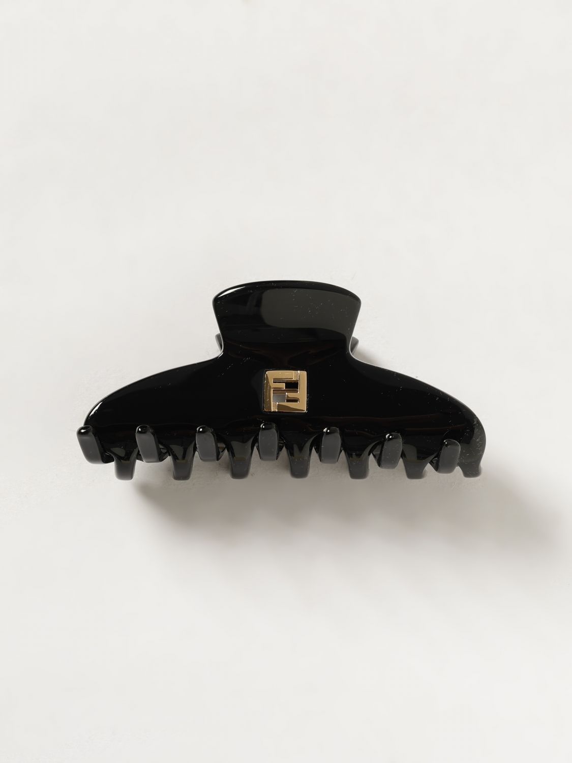 gold-tone acetate hair clip with metallic ff monogram