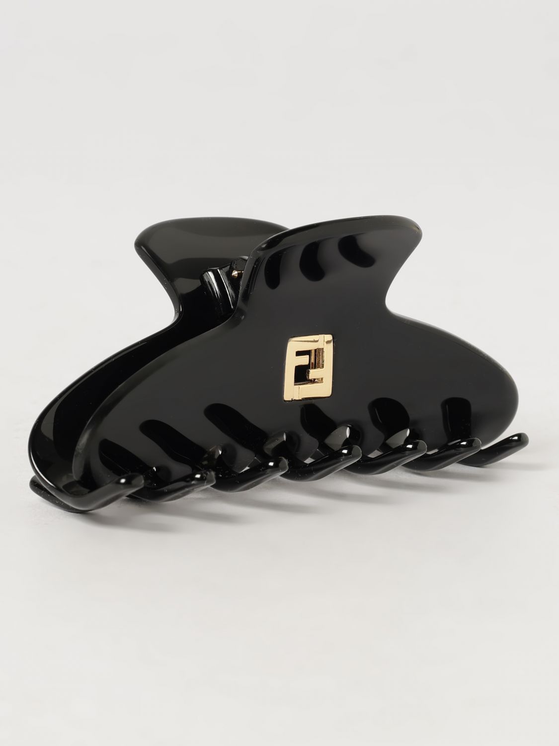 gold-tone acetate hair clip with metallic ff monogram