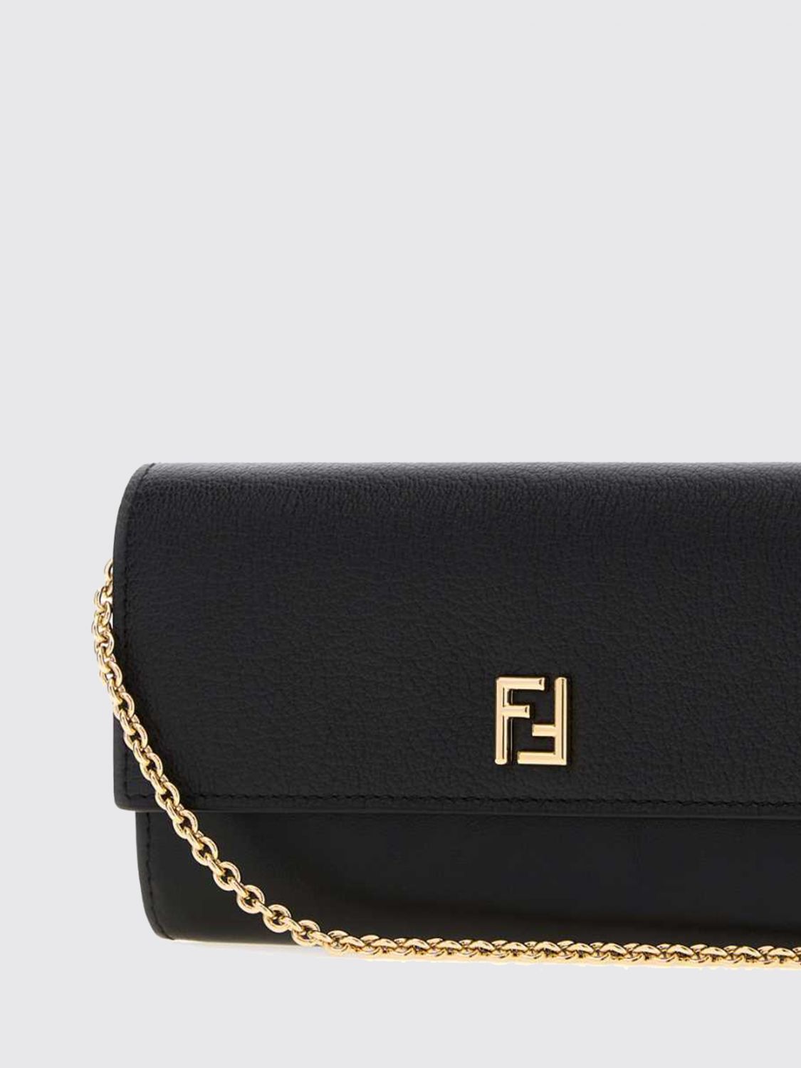 calfskin wallet on chain with ff monogram and chain strap