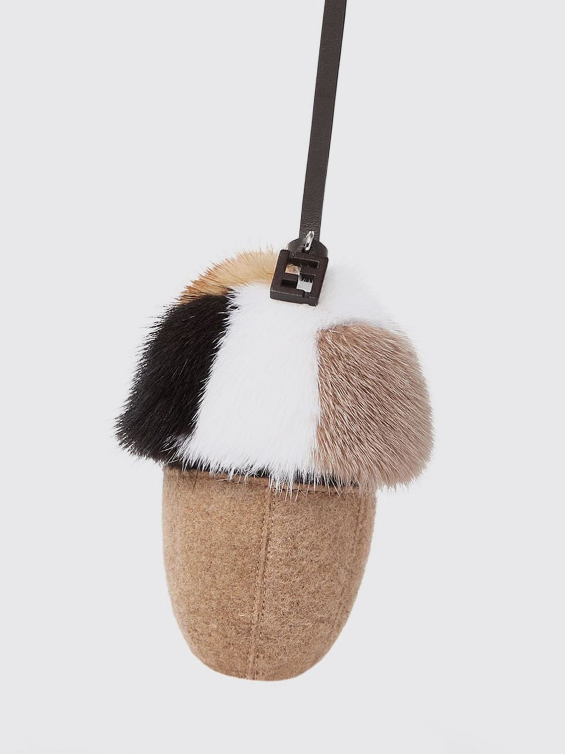 mink fur and wool keychain with abstract design