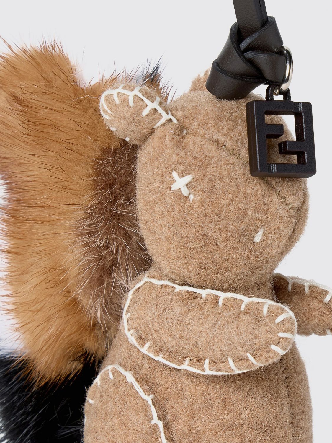 mink fur and wool keychain with animal print