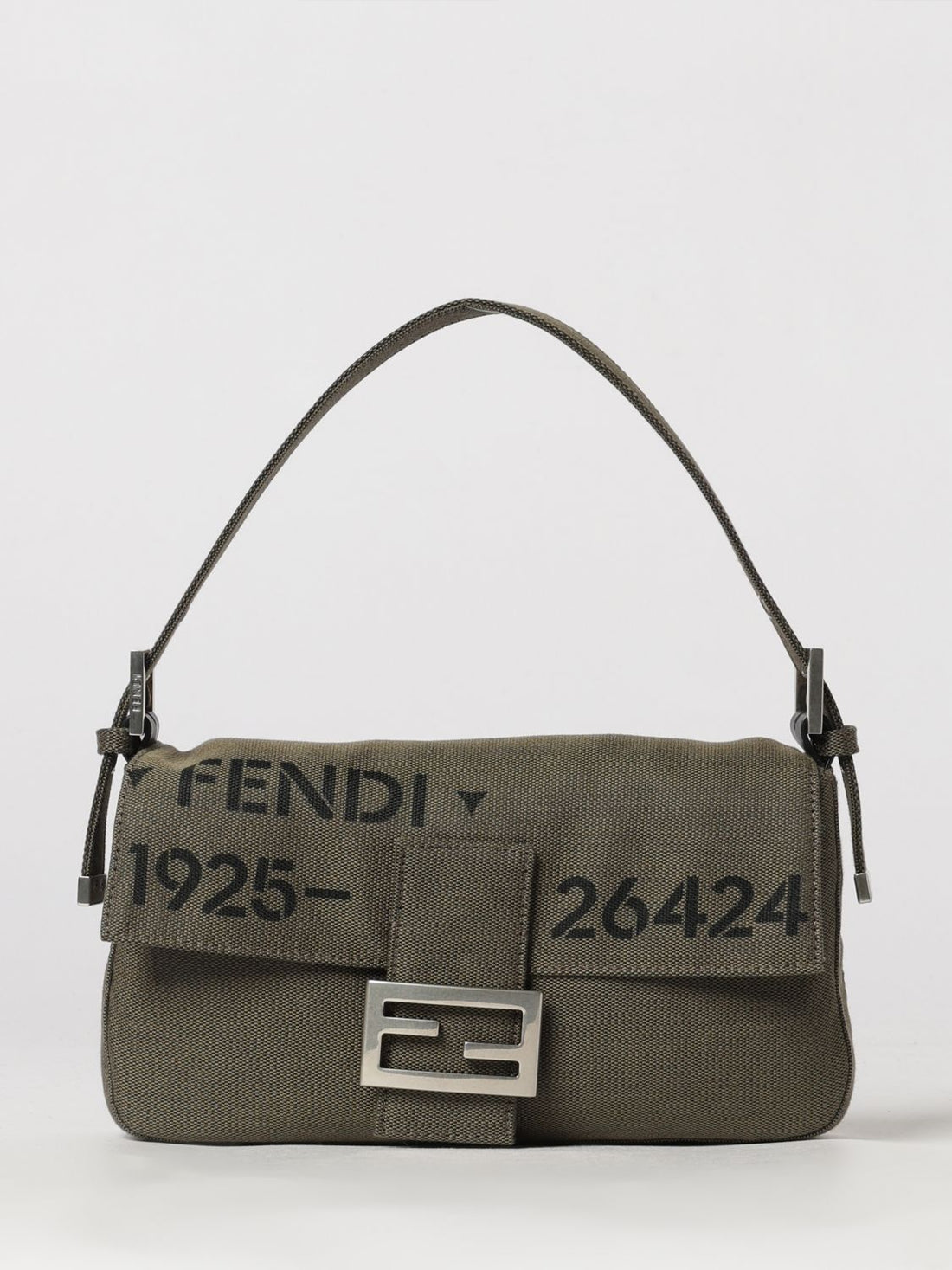 FENDI OS baguette cotton blend shoulder bag with ff monogram and flap closure