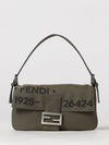 baguette cotton blend shoulder bag with ff monogram and flap closure