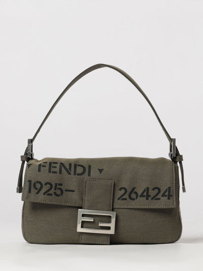 baguette cotton blend shoulder bag with ff monogram and flap closure