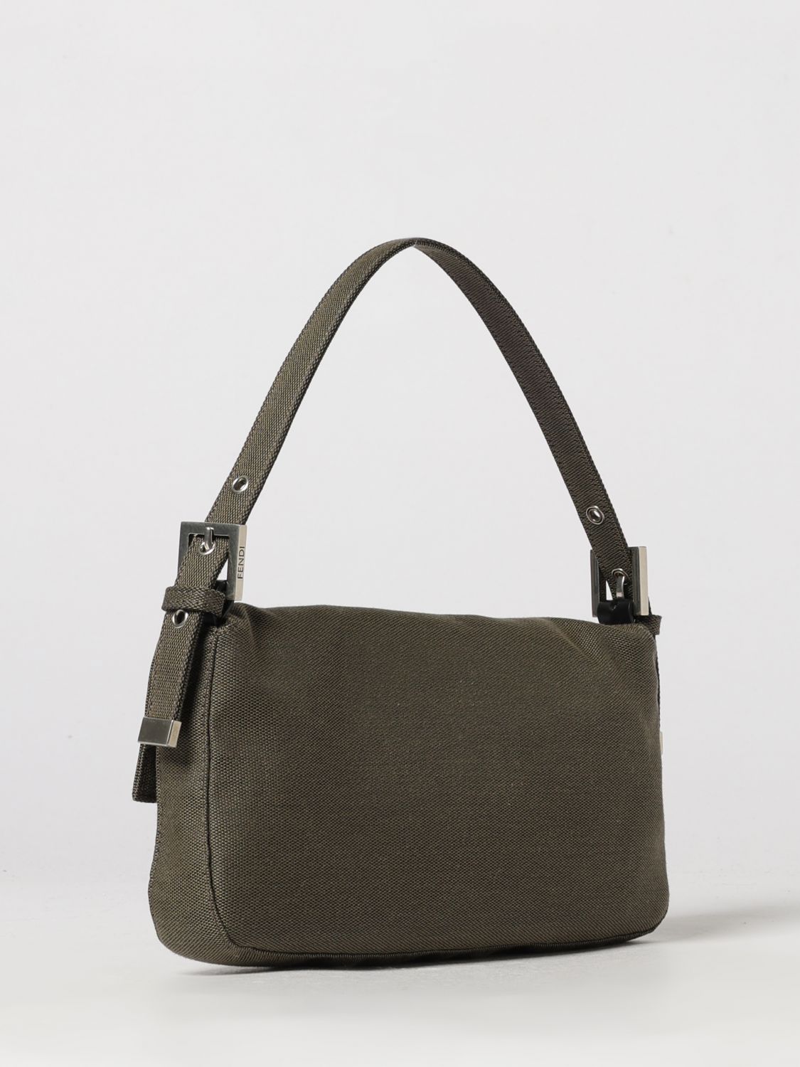 baguette cotton blend shoulder bag with ff monogram and flap closure