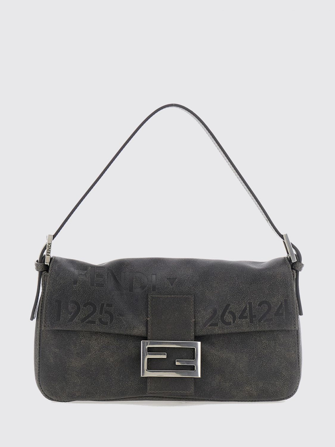 FENDI OS baguette printed calfskin shoulder bag with logo