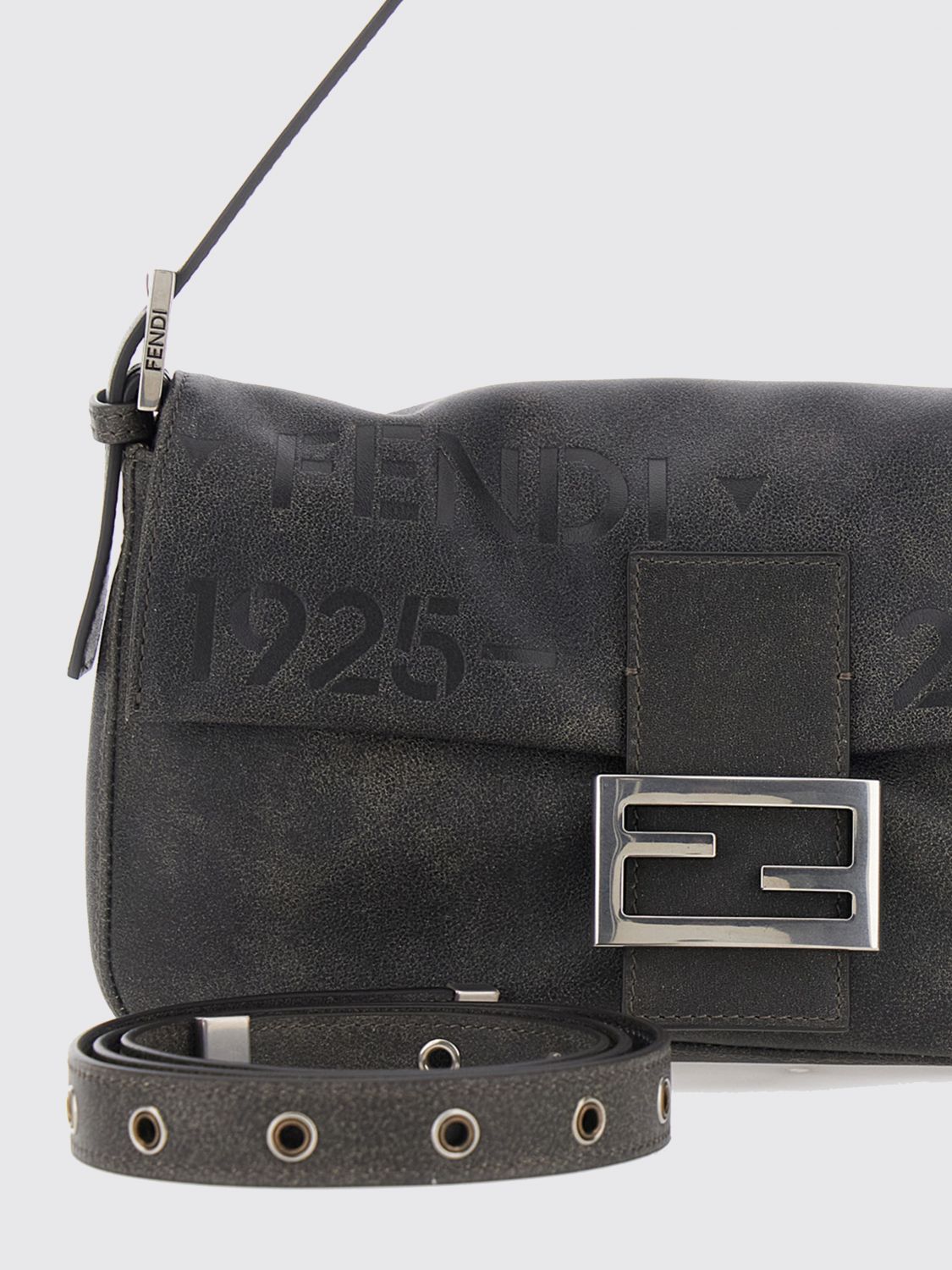 baguette printed calfskin shoulder bag with logo