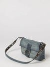 baguette blue cotton denim shoulder bag with ff monogram