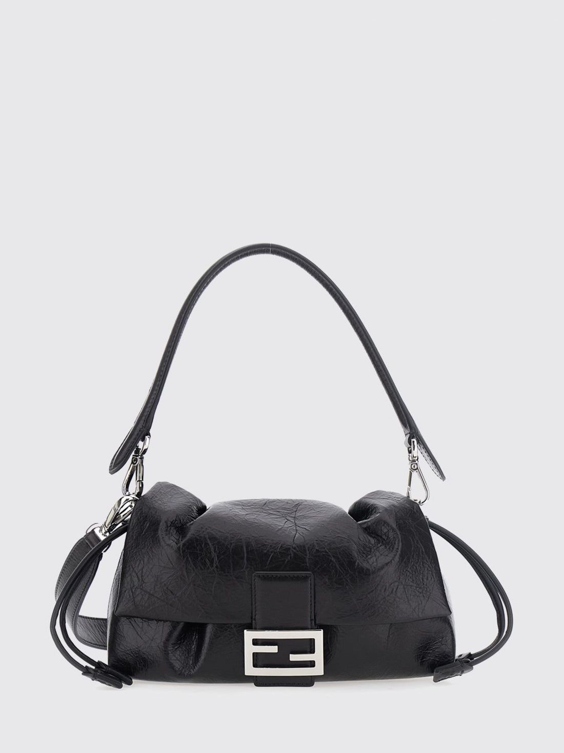 FENDI OS medium baguette crinkled-effect leather shoulder bag