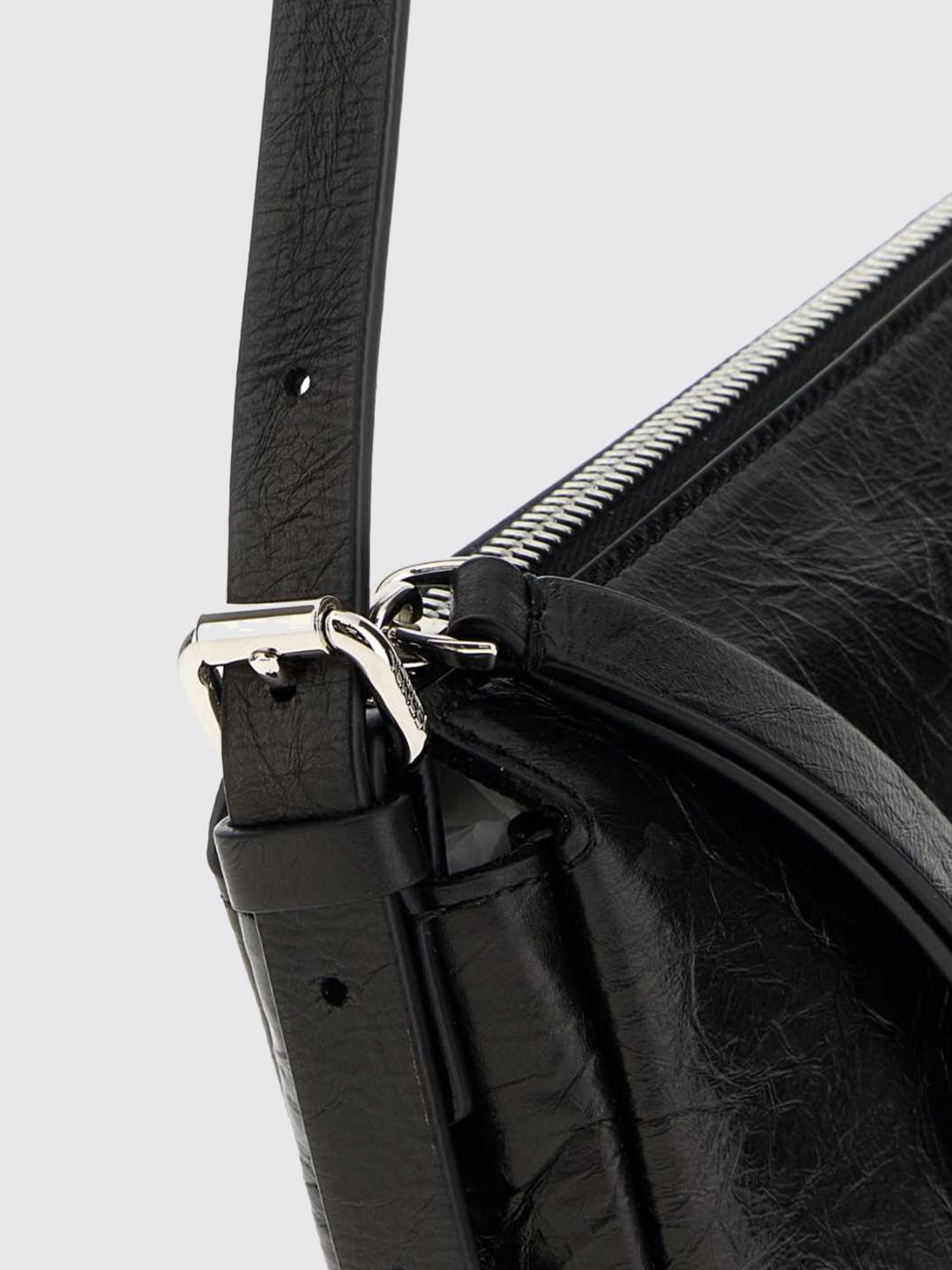 vanity crinkled leather mini shoulder bag with logo