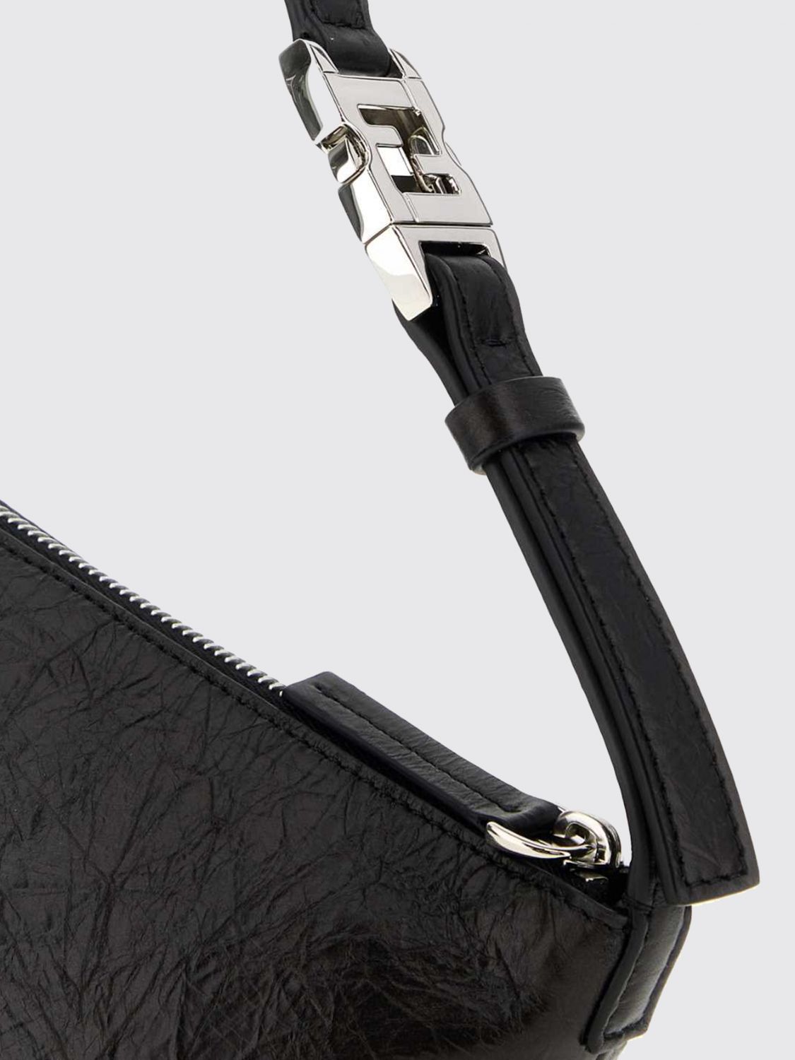 vanity crinkled leather mini bag with metal ff logo