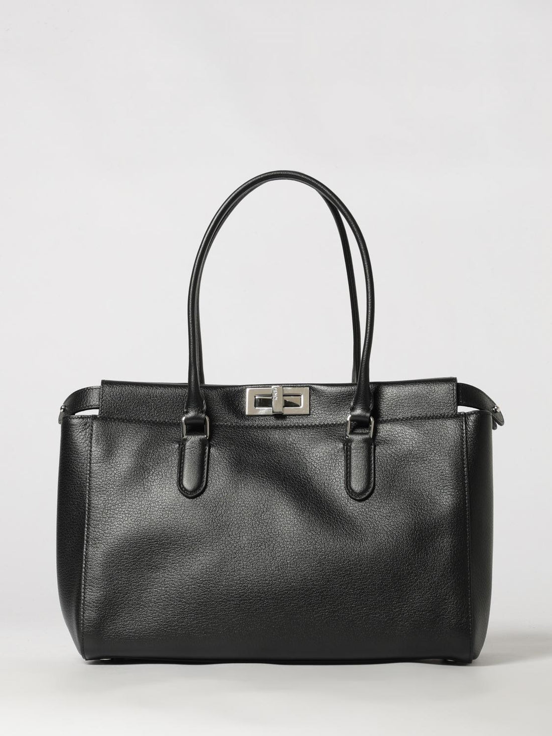 FENDI OS peekaboo calfskin leather shoulder bag with double handle and twist-lock closure