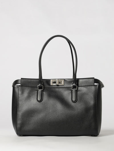peekaboo calfskin leather shoulder bag with double handle and twist-lock closure
