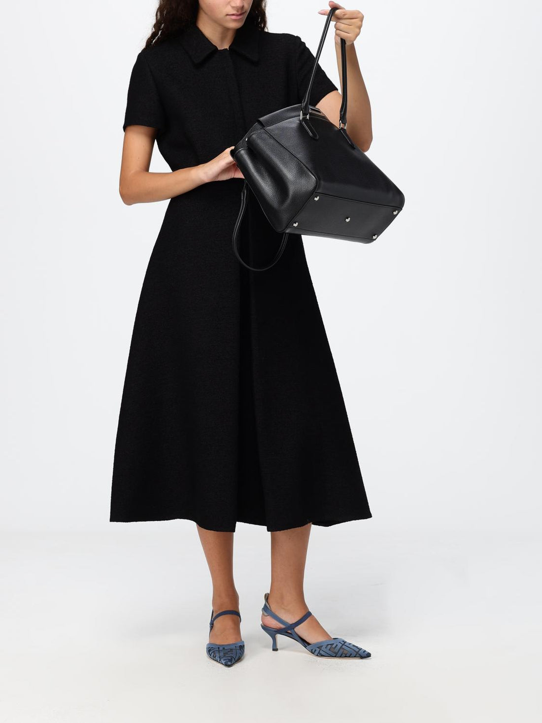 FENDI OS peekaboo calfskin leather shoulder bag with double handle and twist-lock closure