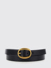 calfskin leather belt with engraved logo buckle