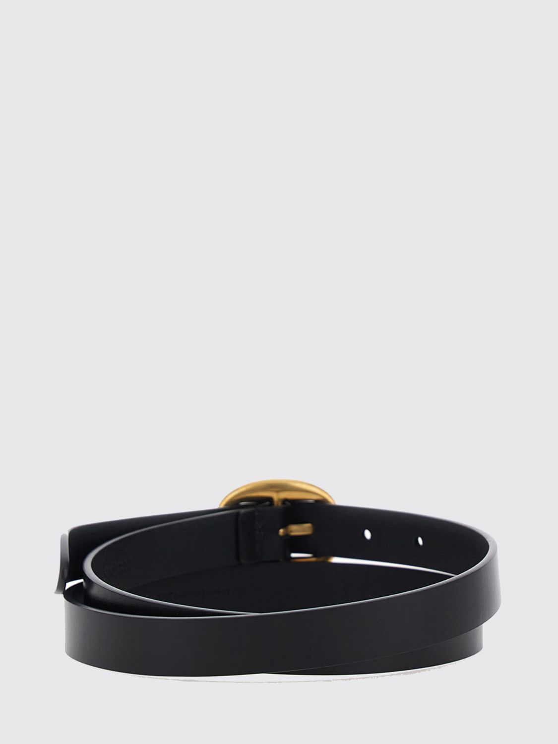 calfskin leather belt with engraved logo buckle
