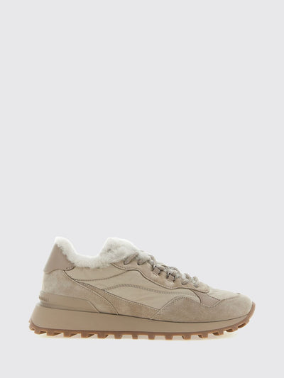 suede and nylon low-top sneakers with shearling lining