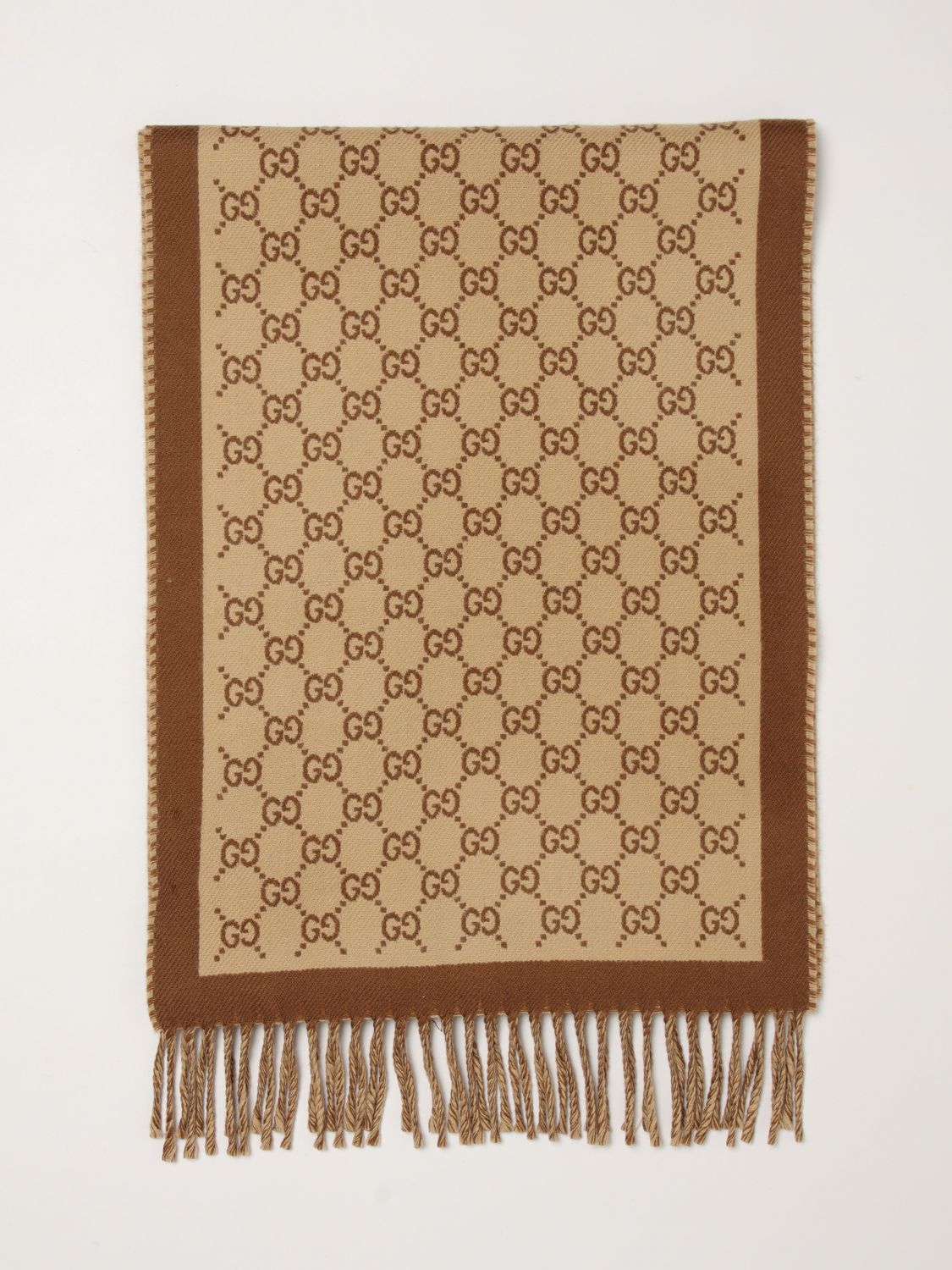 gg jacquard fringed wool scarf