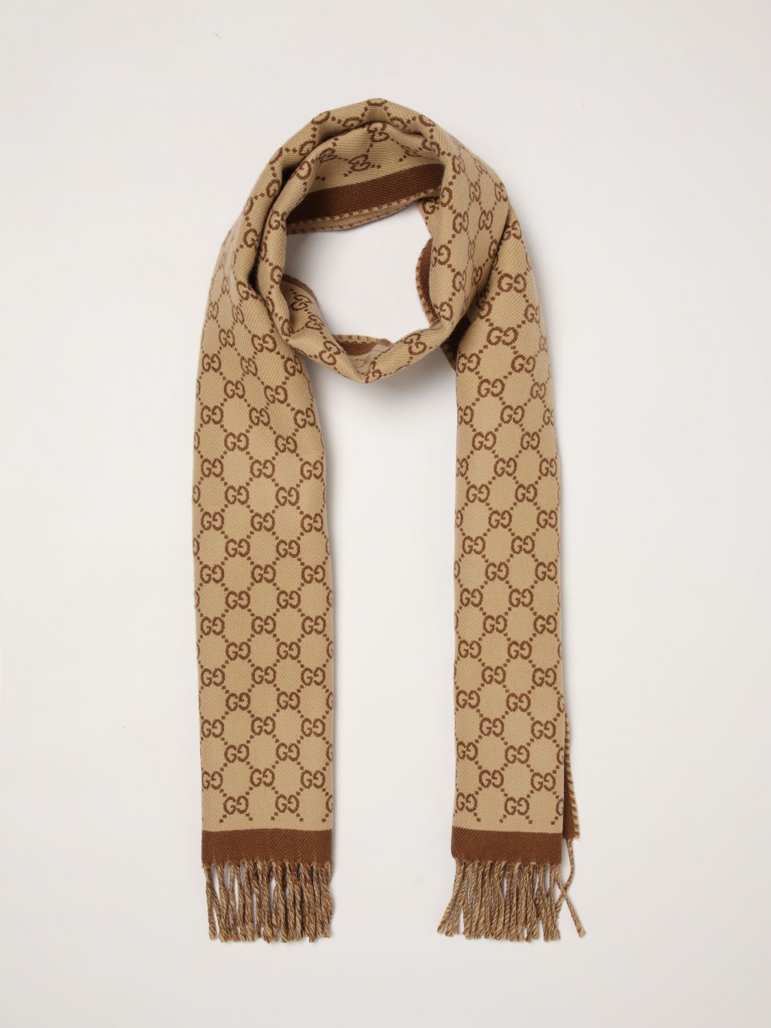 gg jacquard fringed wool scarf