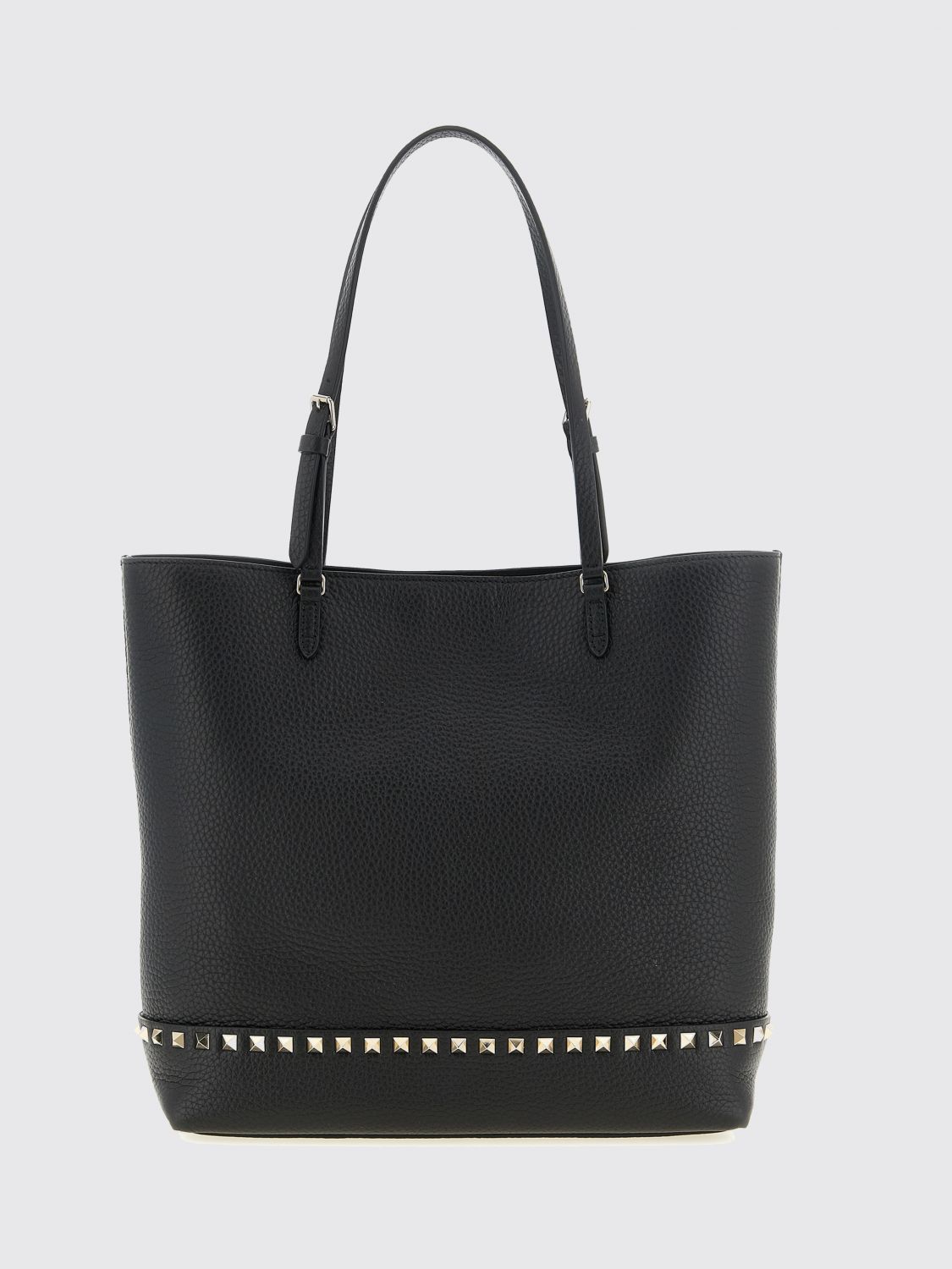 rockstud grained leather tote bag with studs