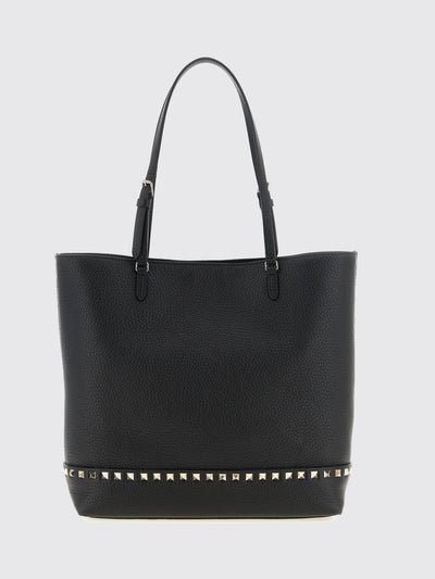 rockstud grained leather tote bag with studs