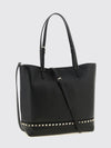 rockstud grained leather tote bag with studs