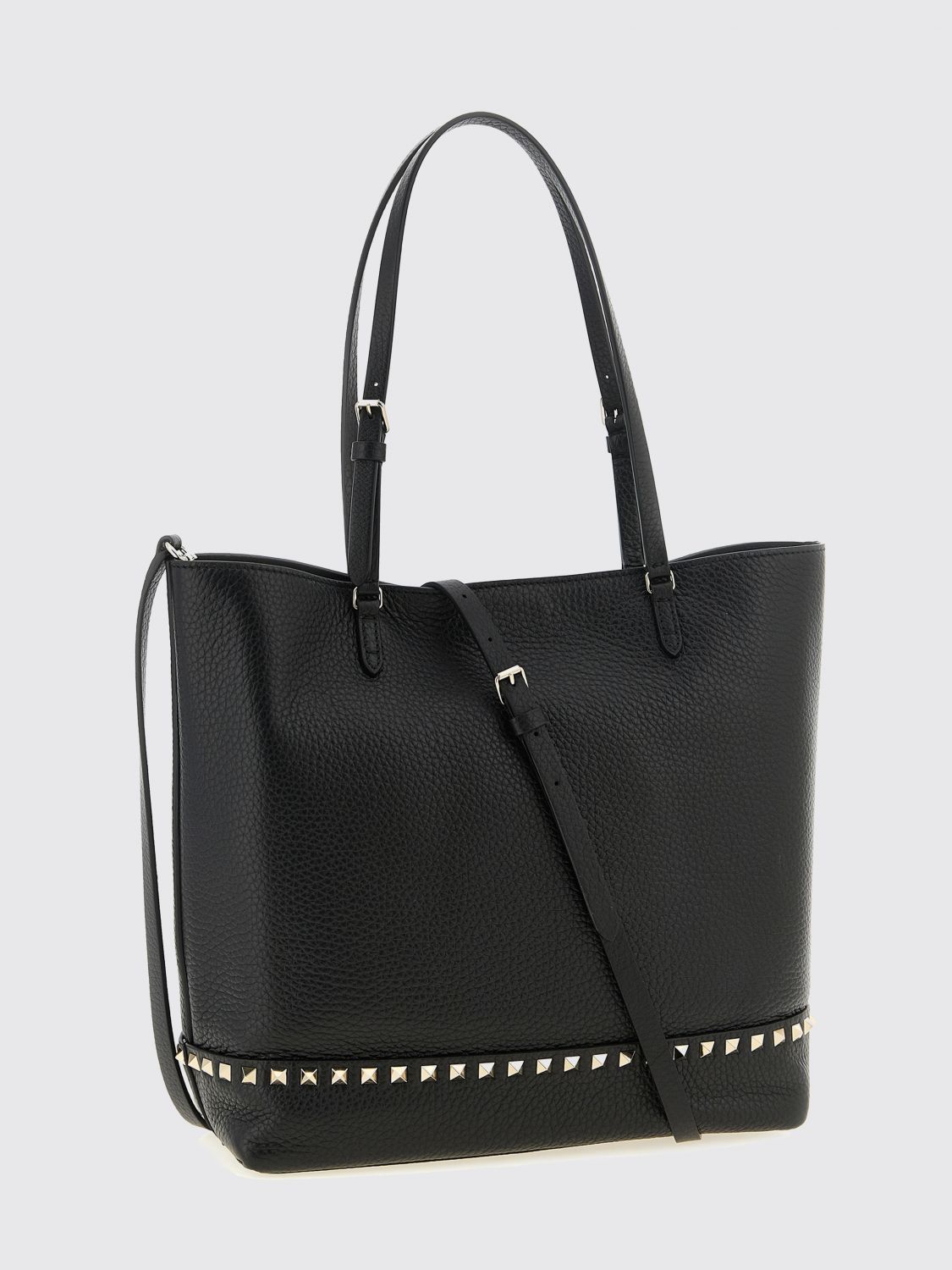 rockstud grained leather tote bag with studs