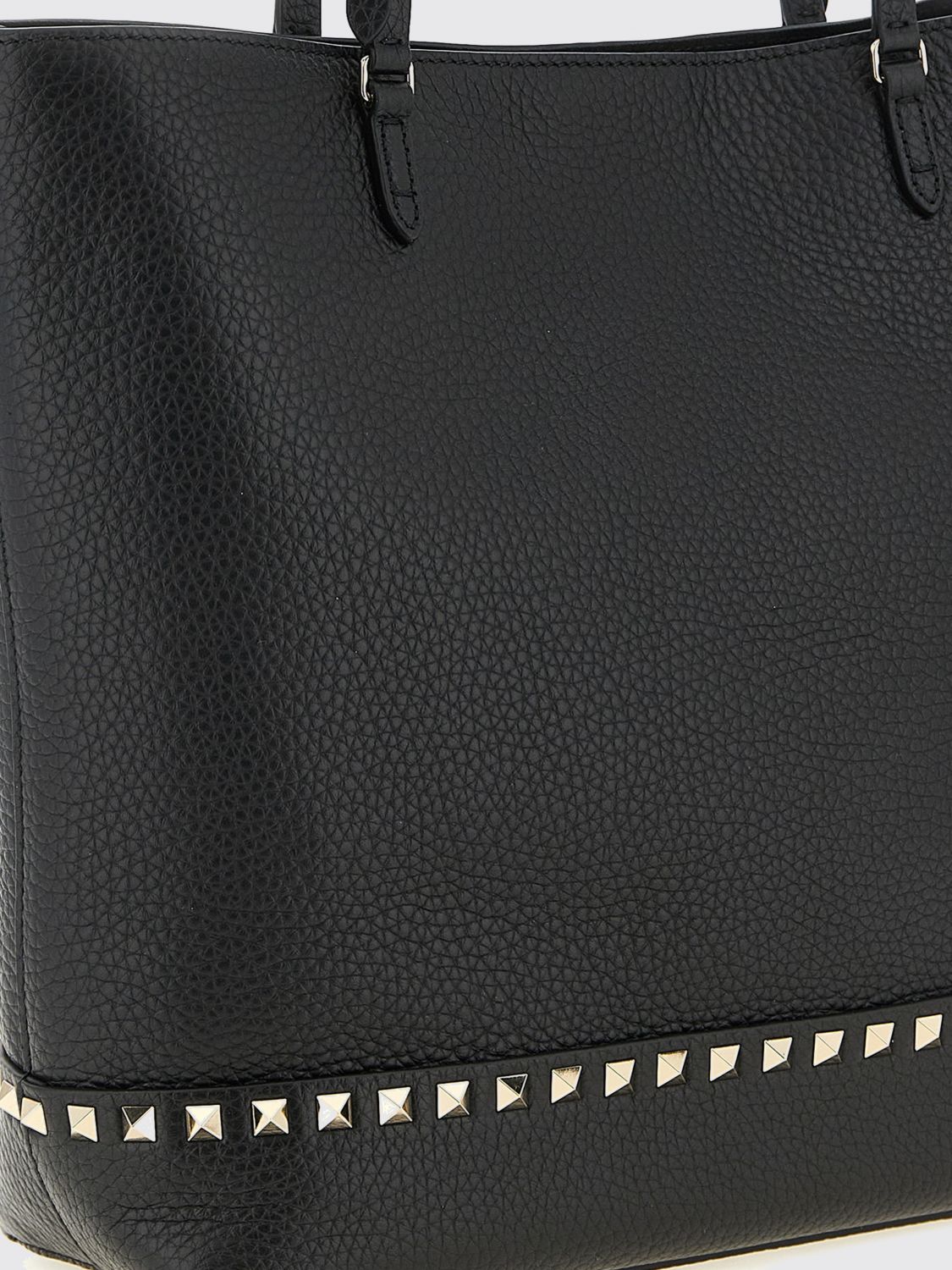 rockstud grained leather tote bag with studs