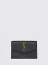 uptown grain de poudre leather card holder with ysl monogram